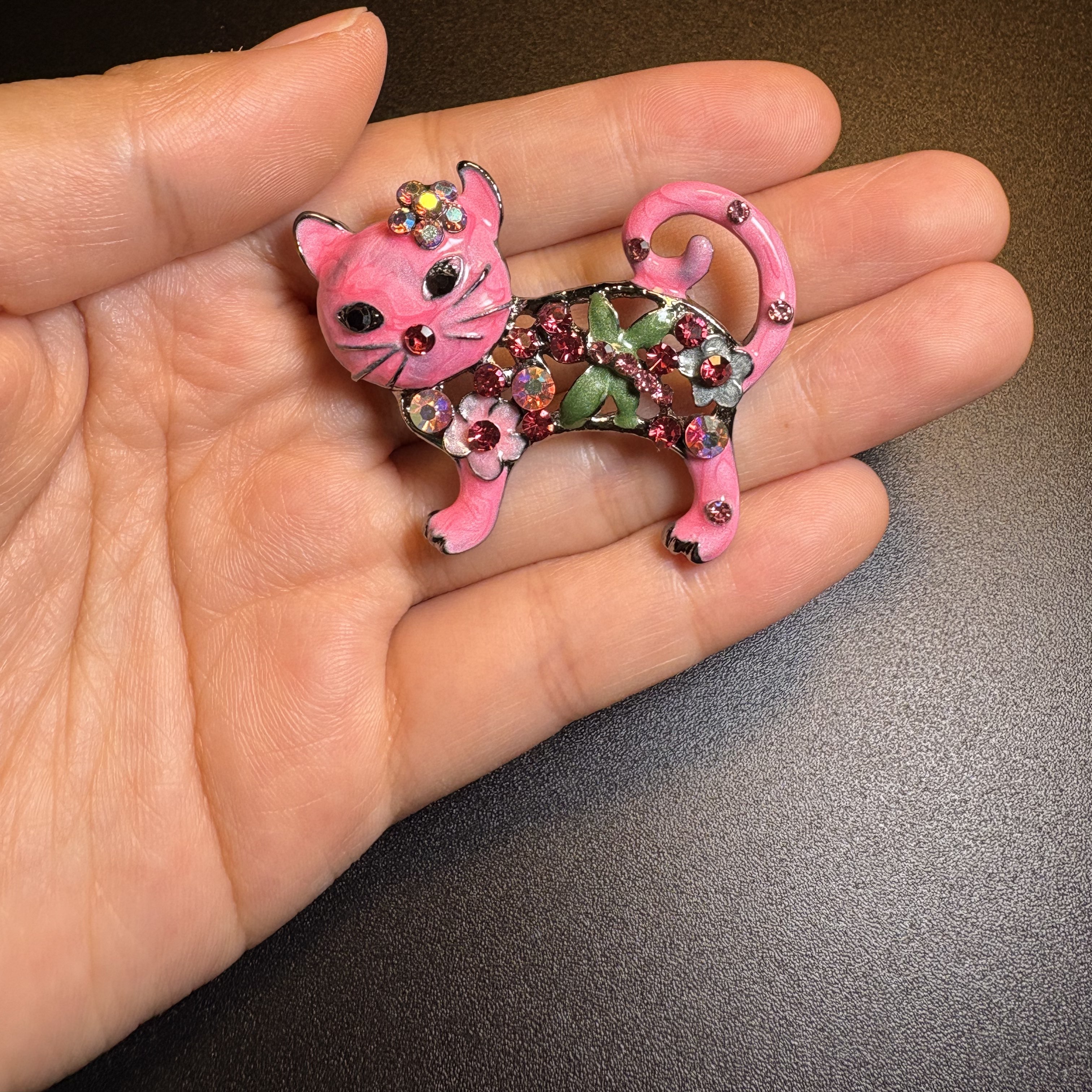 Pink Cat Brooch