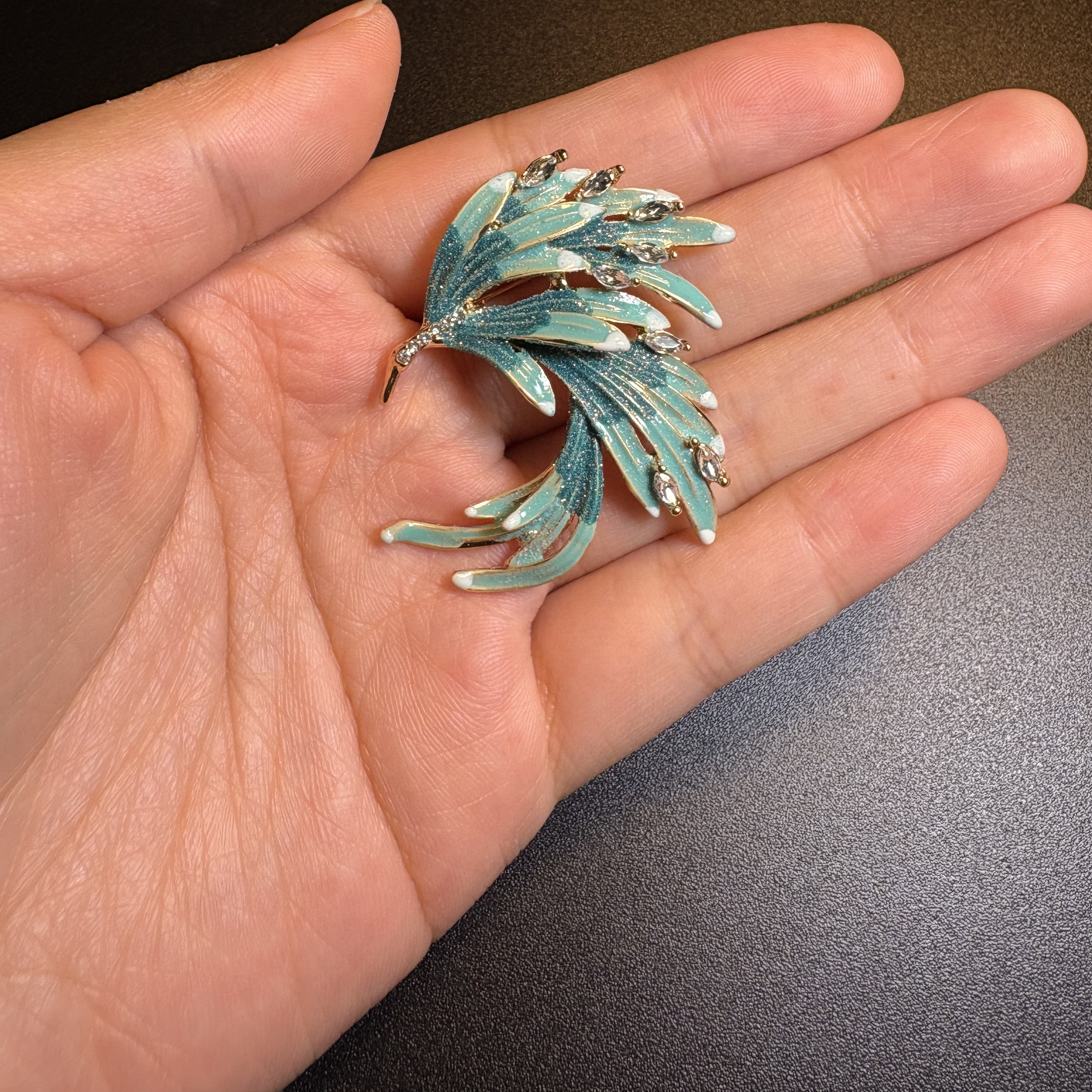 Aqua Feather Brooch