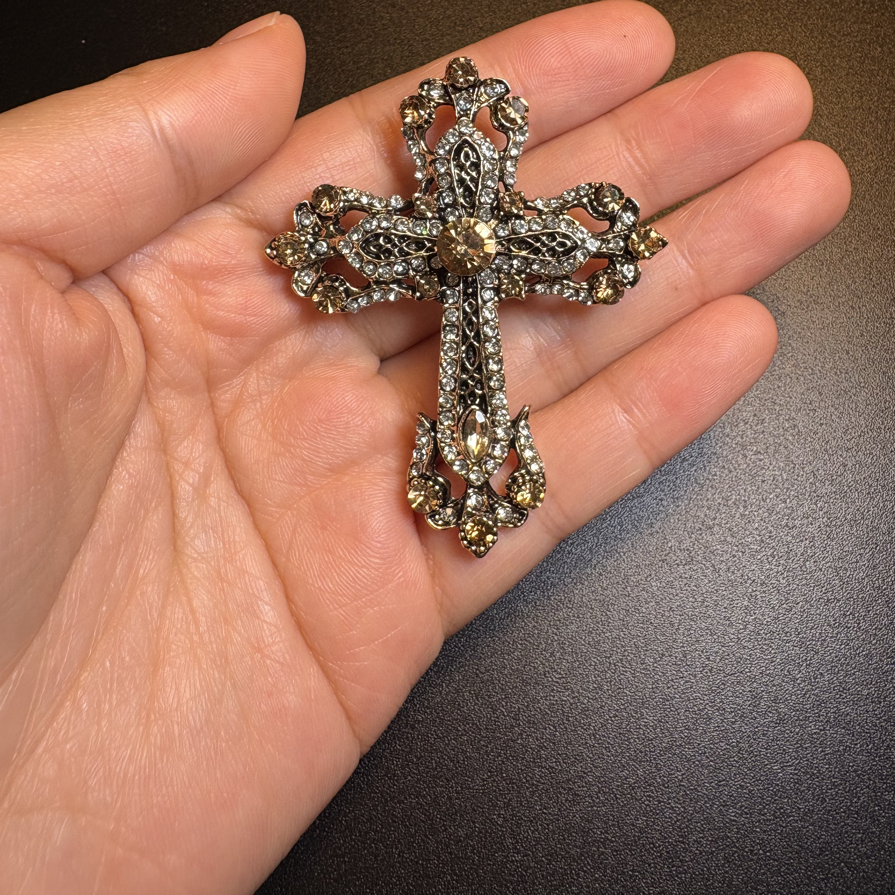 Crystal Cross Brooch