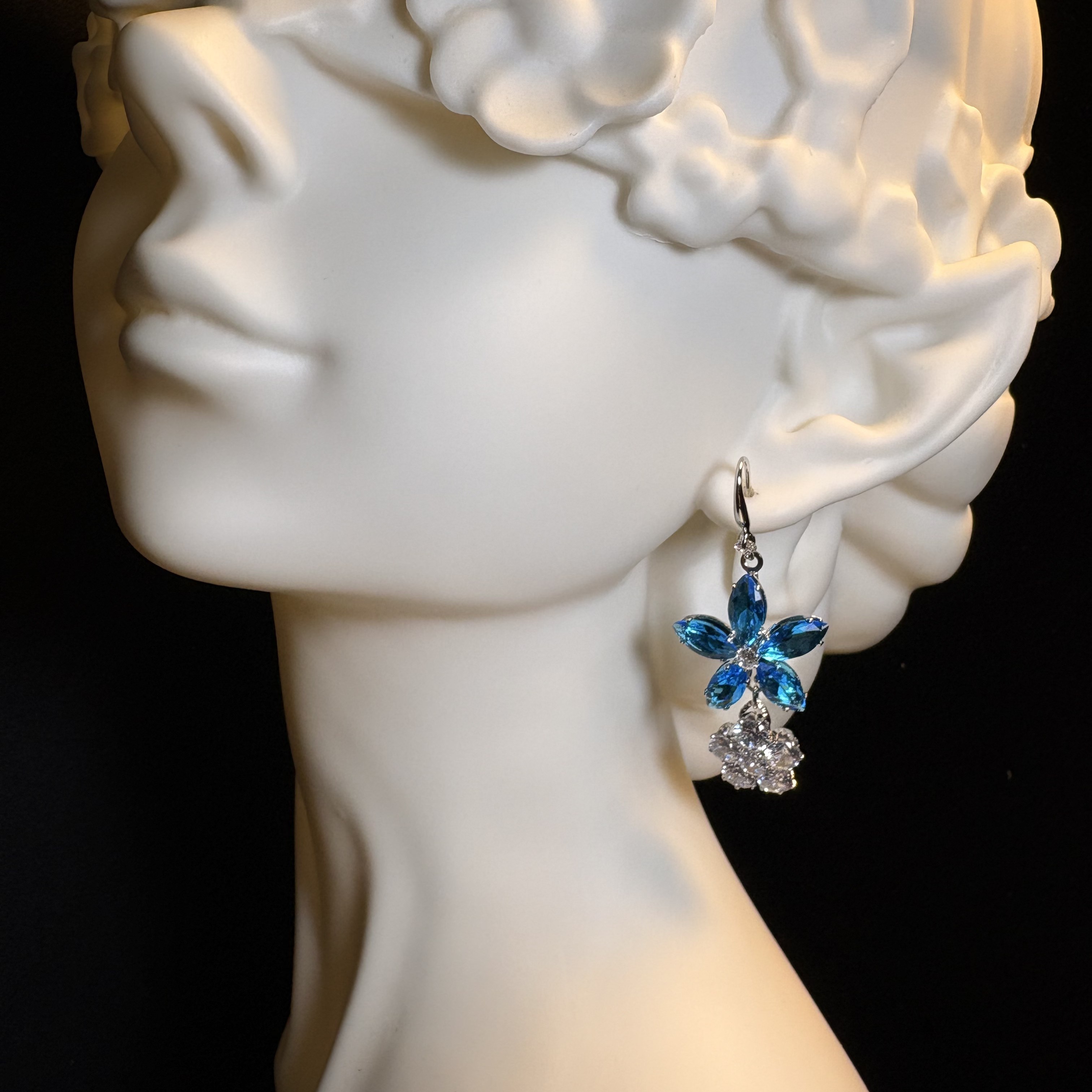 Blue Gem Floral Drop Earrings