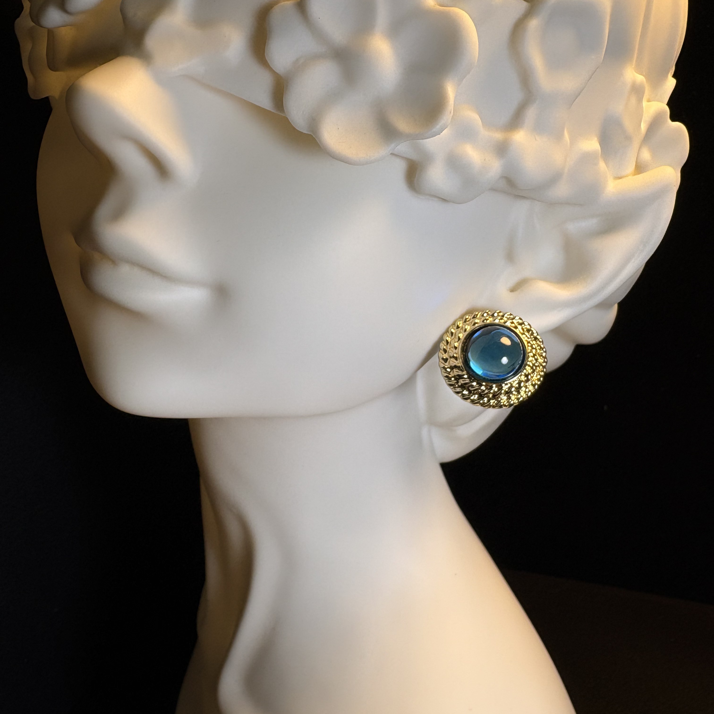 Gilded Blue Gem Earrings