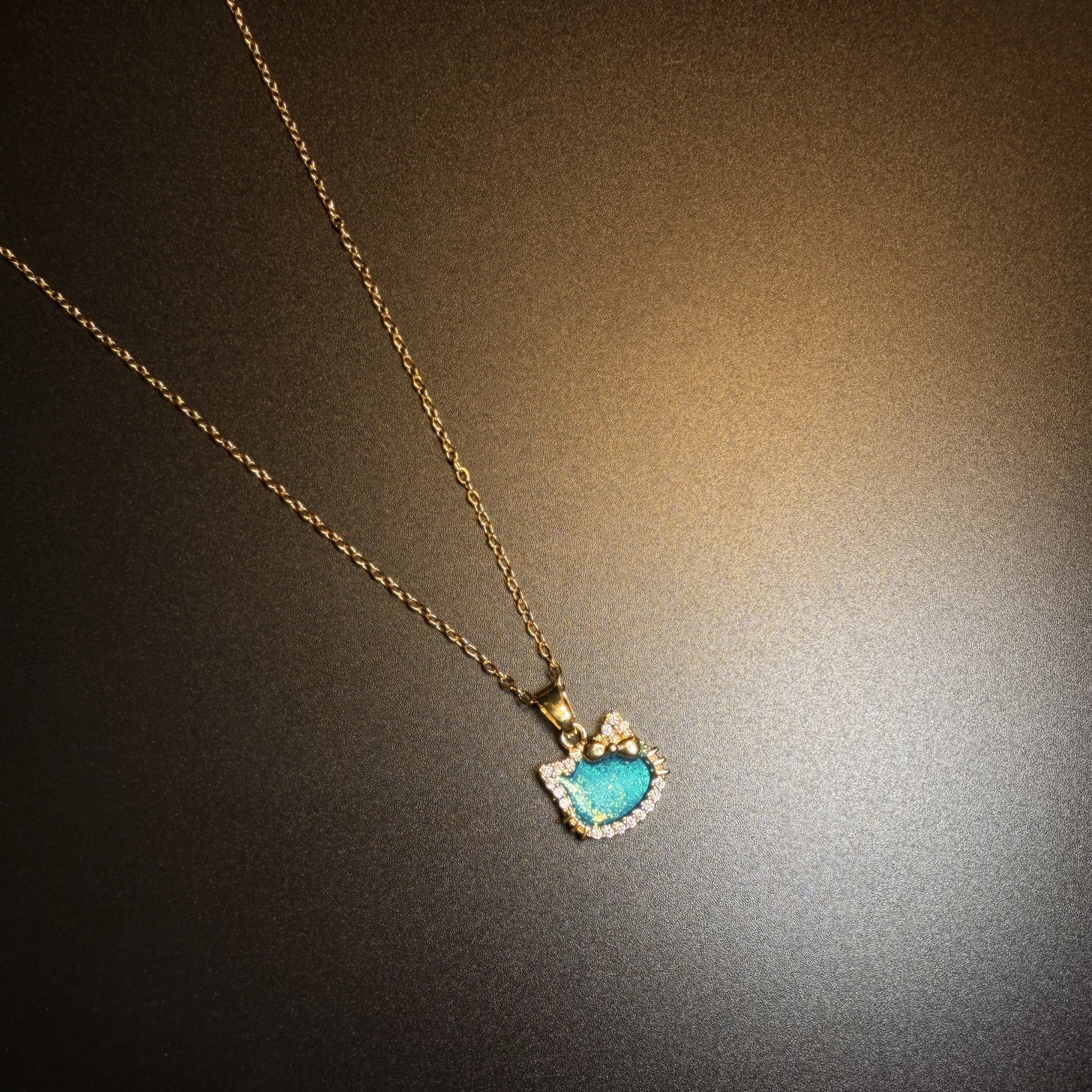 Teal Kitty Necklace