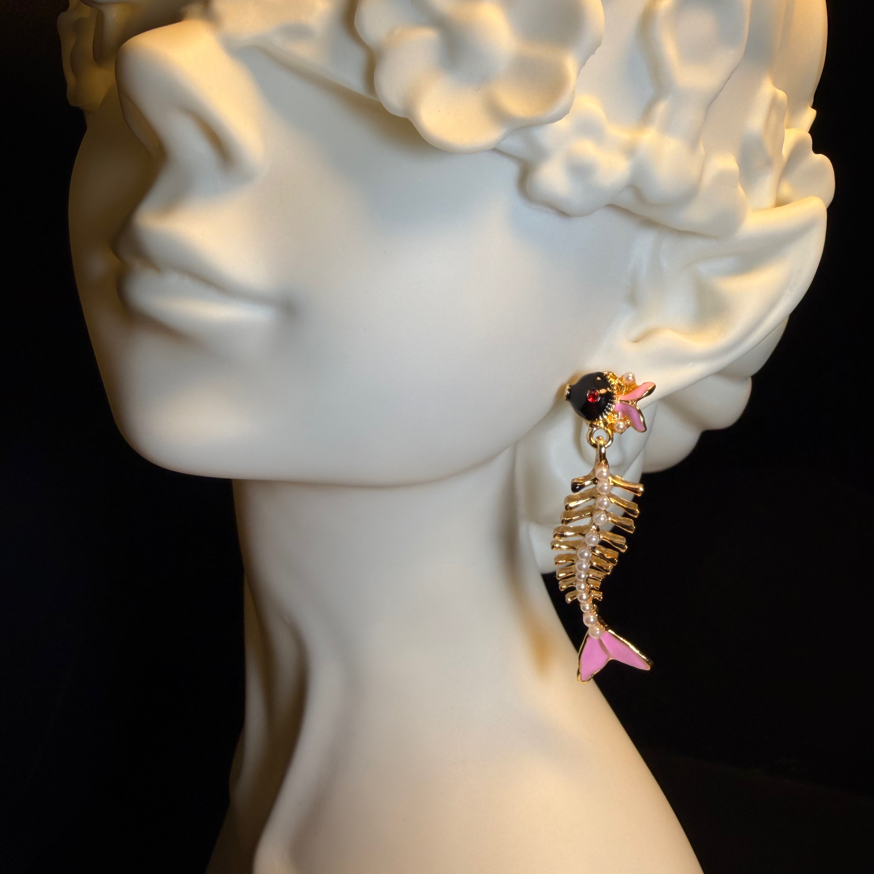Pearl Fishbone Earrings