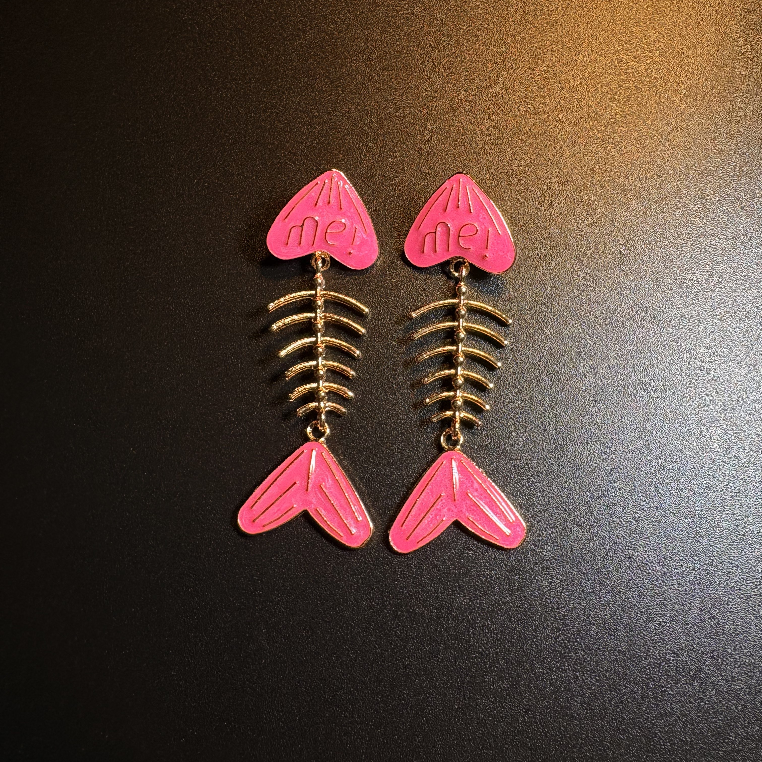 Pink Fishbone Fun Earrings