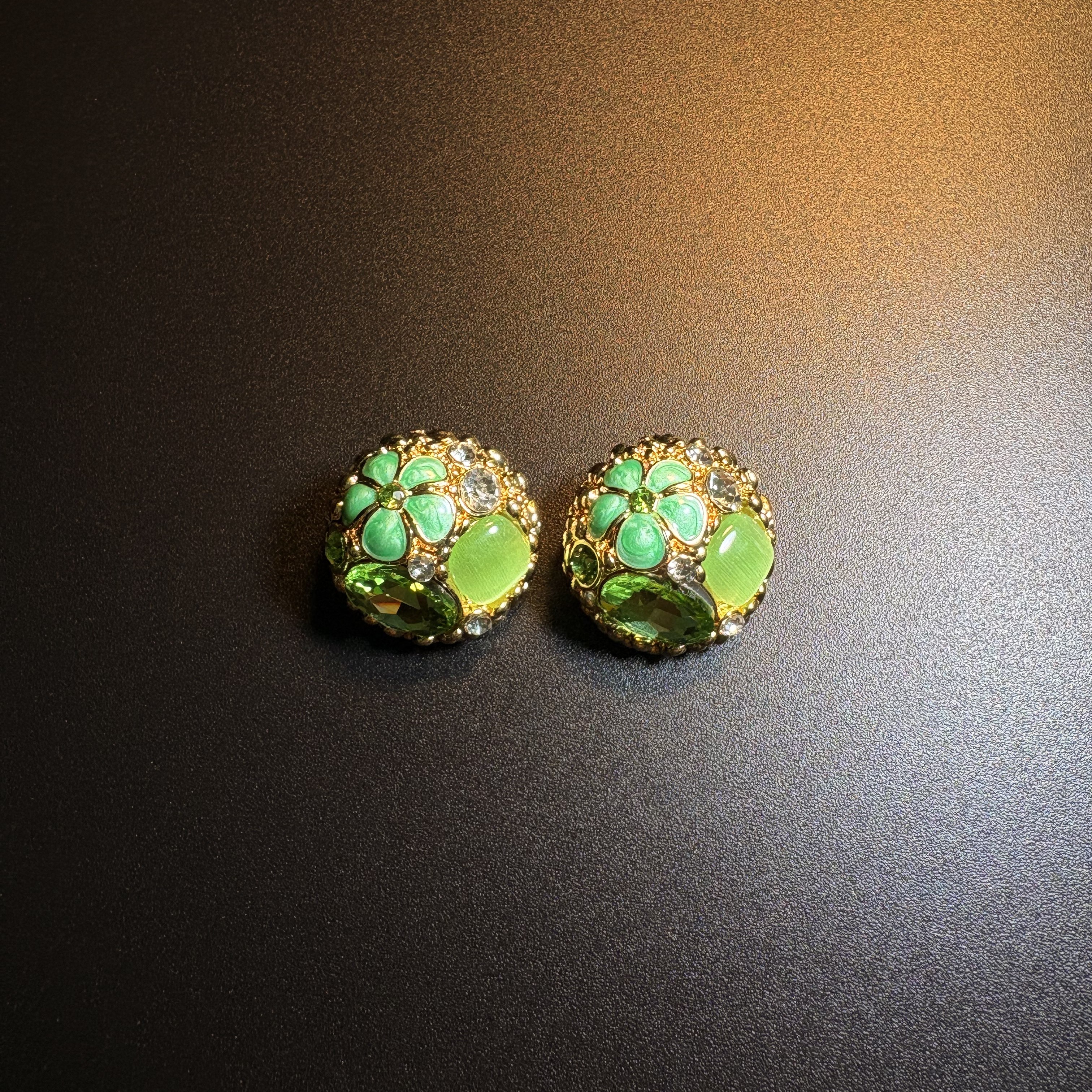 Green Bloom Gem Earrings